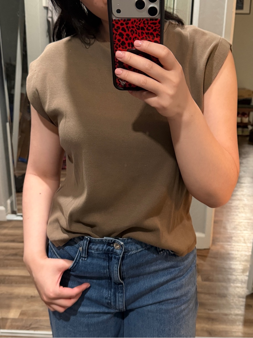 Zara Ribbed Muscle Tee in Taupe Brown - Picture 4 of 4